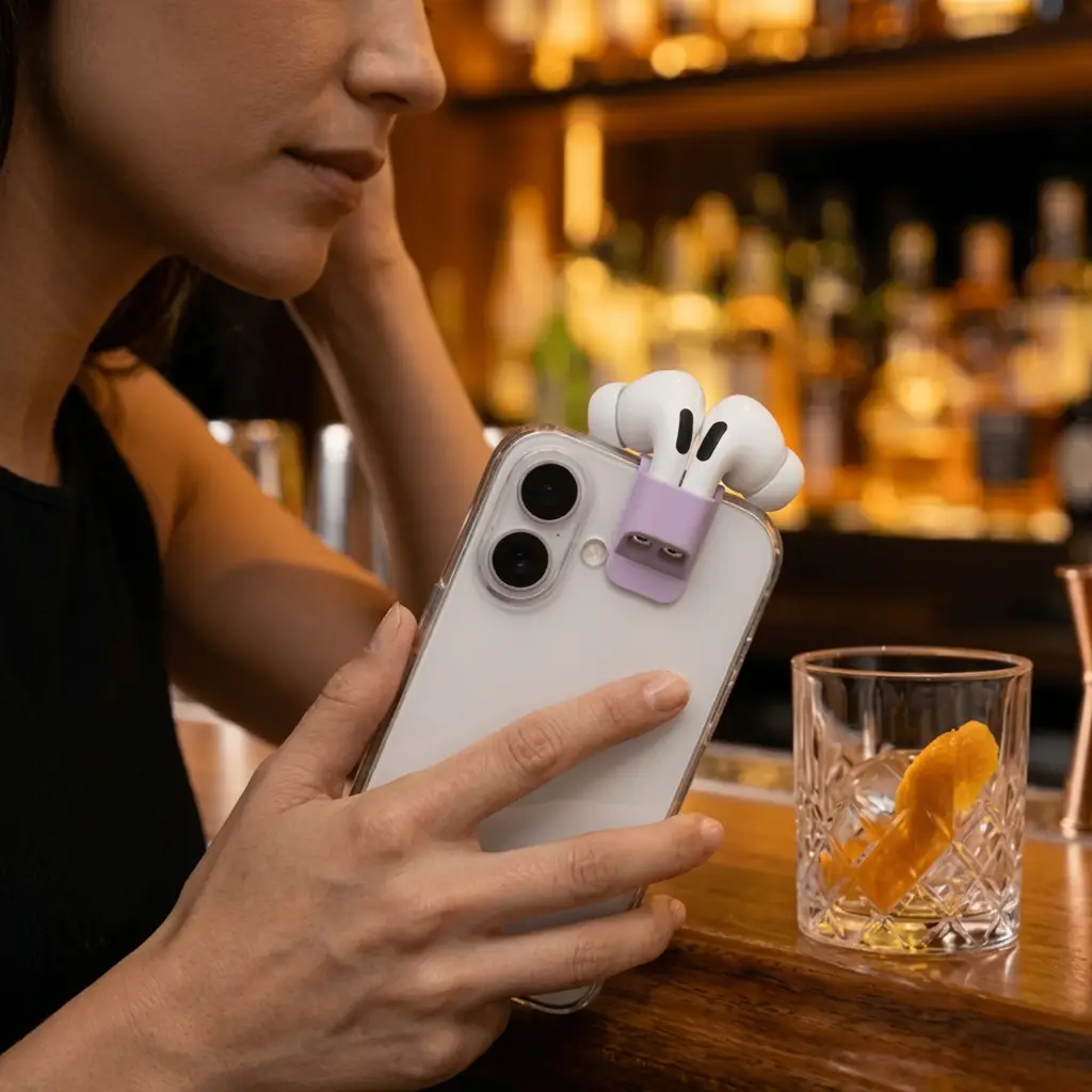 woman bar + podmont + phone
